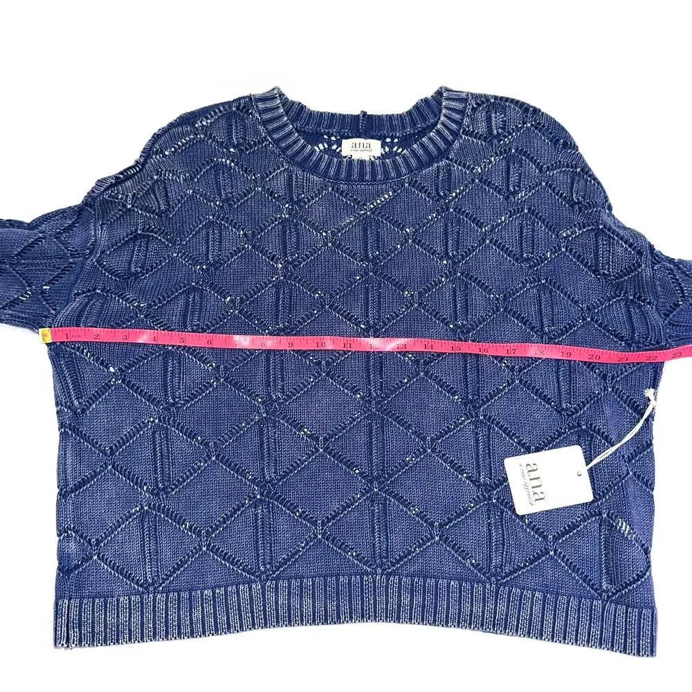 NWT a.n.a. Intricate Knit Indigo Stonewash Long Sleeve Crew Neck Sweater Size XS